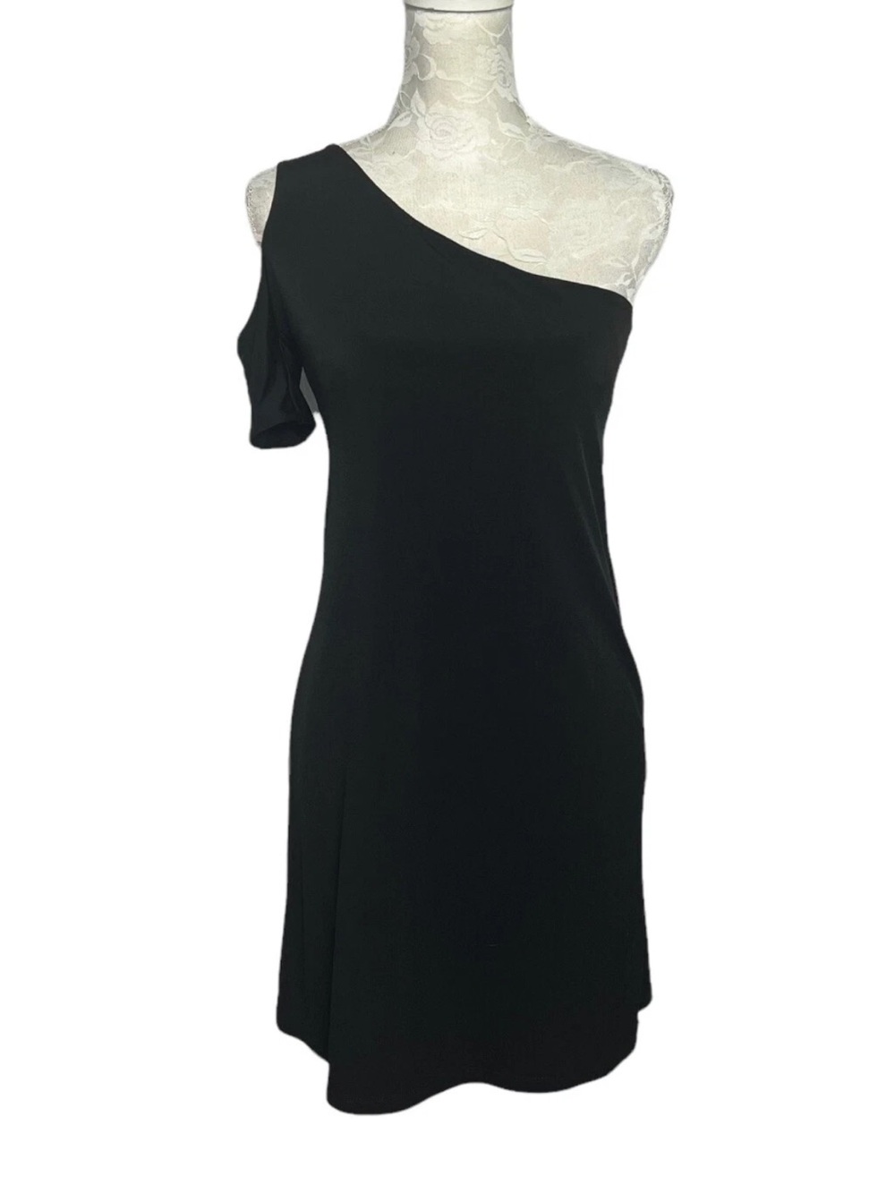 Boston Proper Black One-Shoulder Cocktail Dress Small